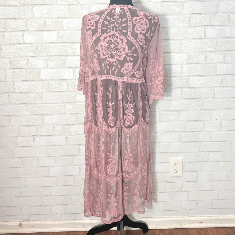Open Sheer Lace Kimono Duster Size L Boho Whimsigoth Fairy Romantic Layering - Picture 3 of 11